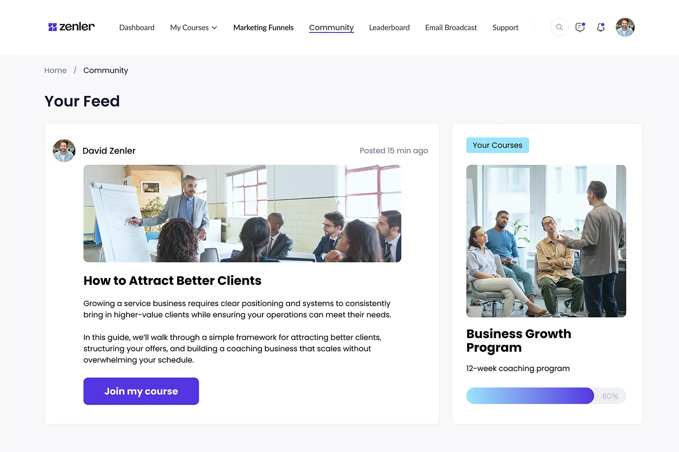 Zenler blogging platform connected with online courses